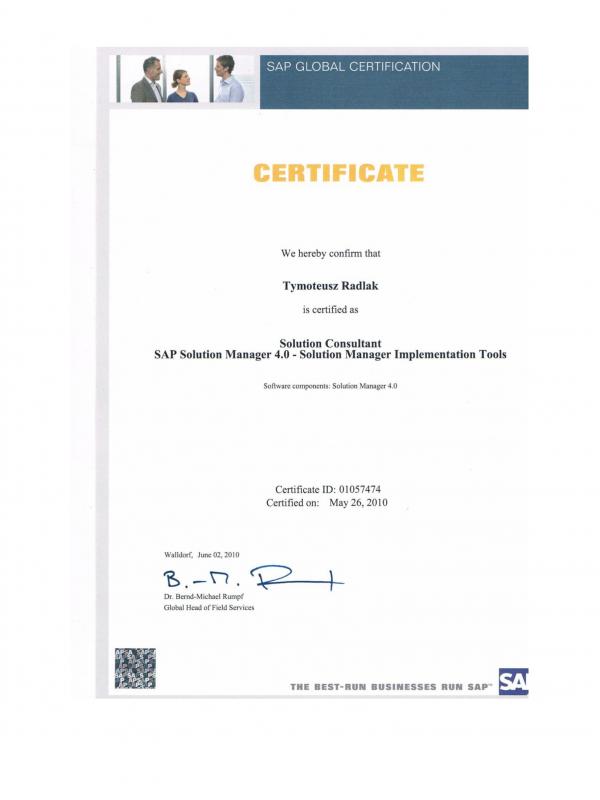 Certified Solution Consultant - SAP Solution Manager 4.0 